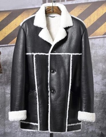 Men's Long Sheepskin Shearling Trench Coat in Black
