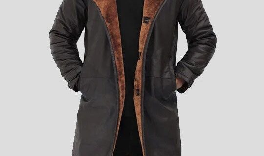 Men's Dark Brown Shearling Leather Trench Coat