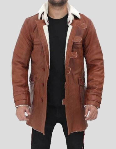Men's Tan Bane Shearling Leather Trench Coat