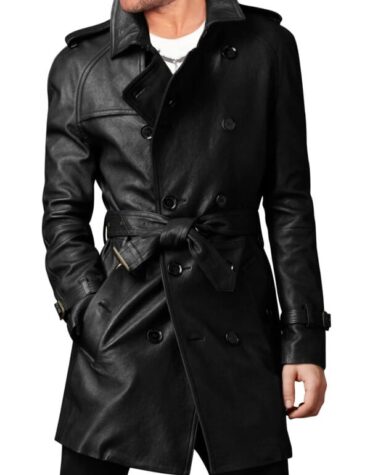 Vintage Black Leather Long Coat for Men