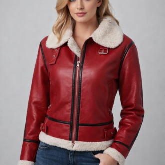 Red Leather Shearling Jacket | Warm & Stylish