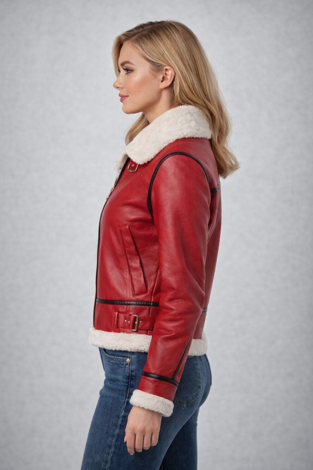 Red Leather Shearling Jacket | Warm & Stylish Red Leather Shearling Jacket | Warm & Stylish