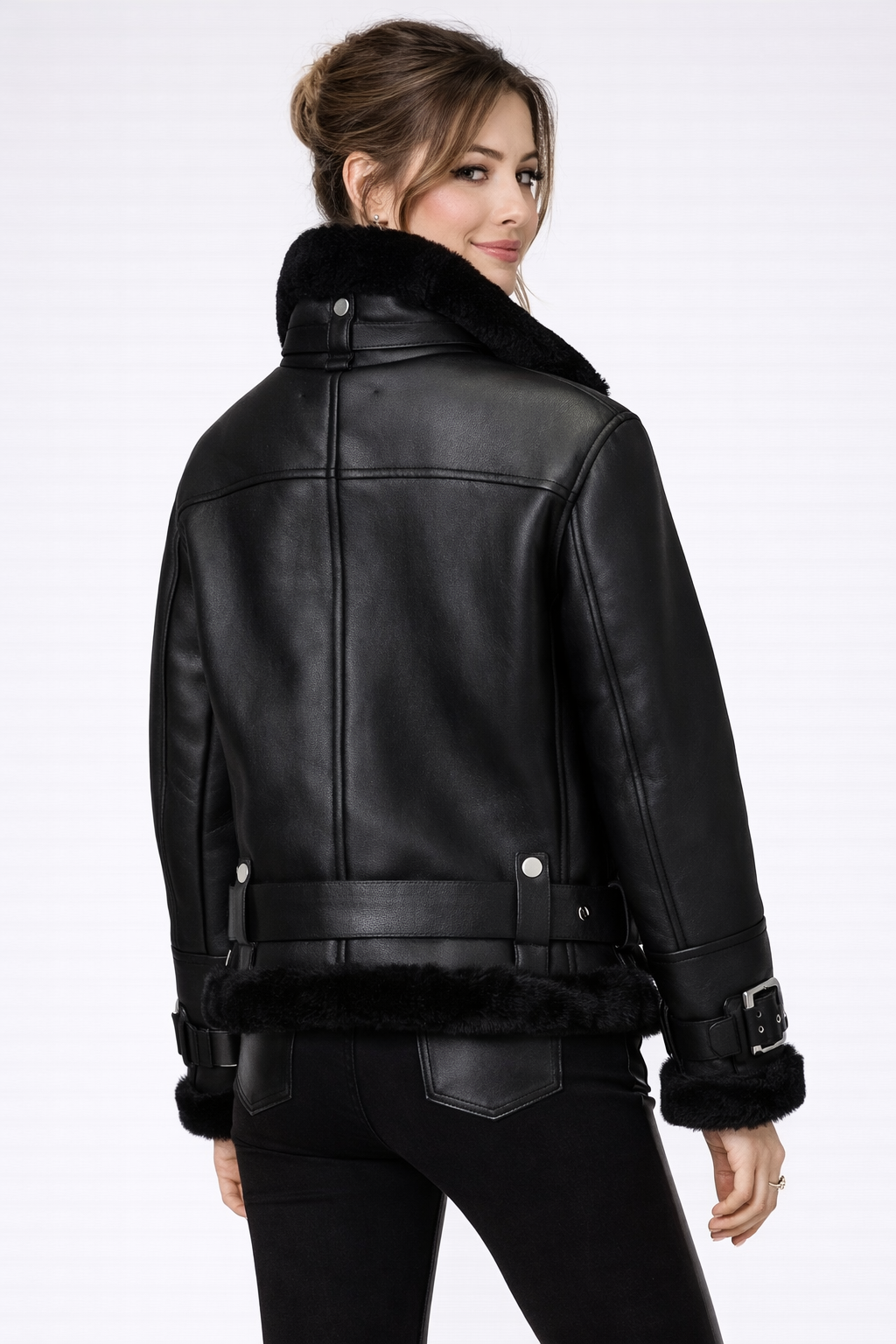 Black Shearling Moto Jacket | Warm & Stylish Black Shearling Moto Jacket | Warm & Stylish