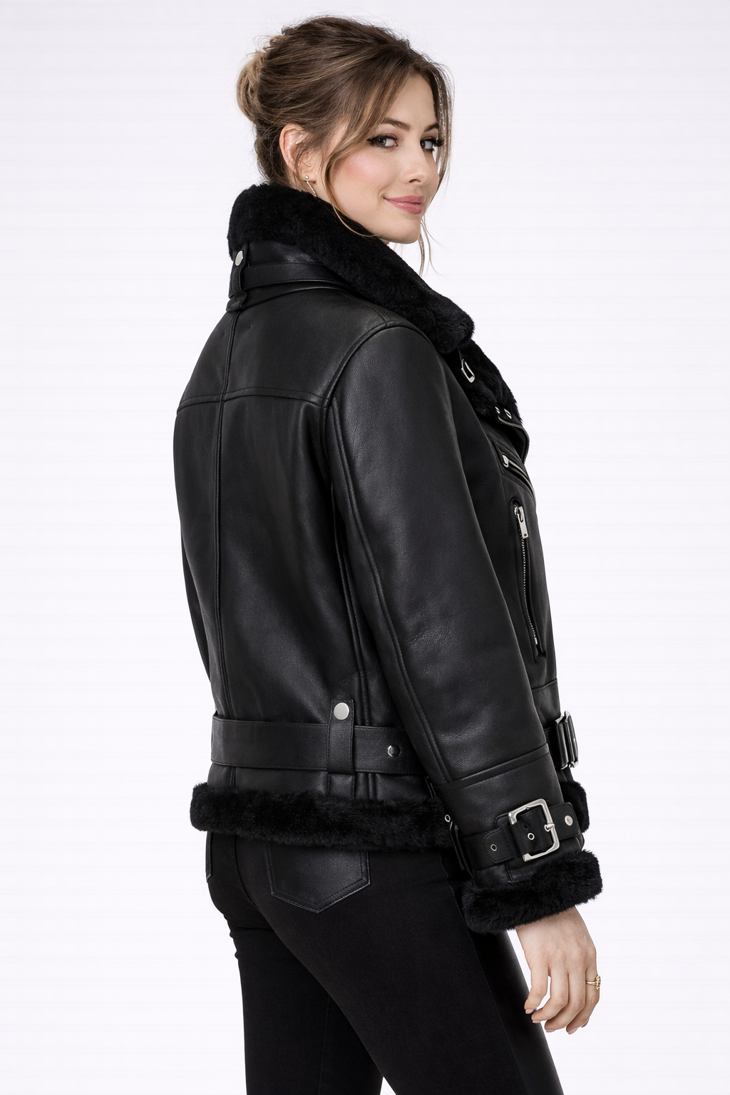 Black Shearling Moto Jacket | Warm & Stylish Black Shearling Moto Jacket | Warm & Stylish