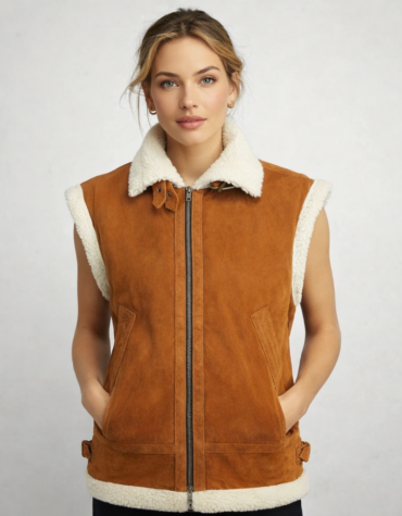 Brown Suede and Faux-Shearling Vest for Women