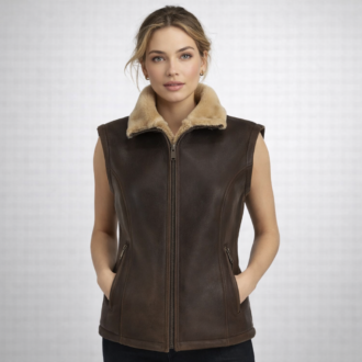 Brown Sheepskin Leather Gilet Bodywarmer Women
