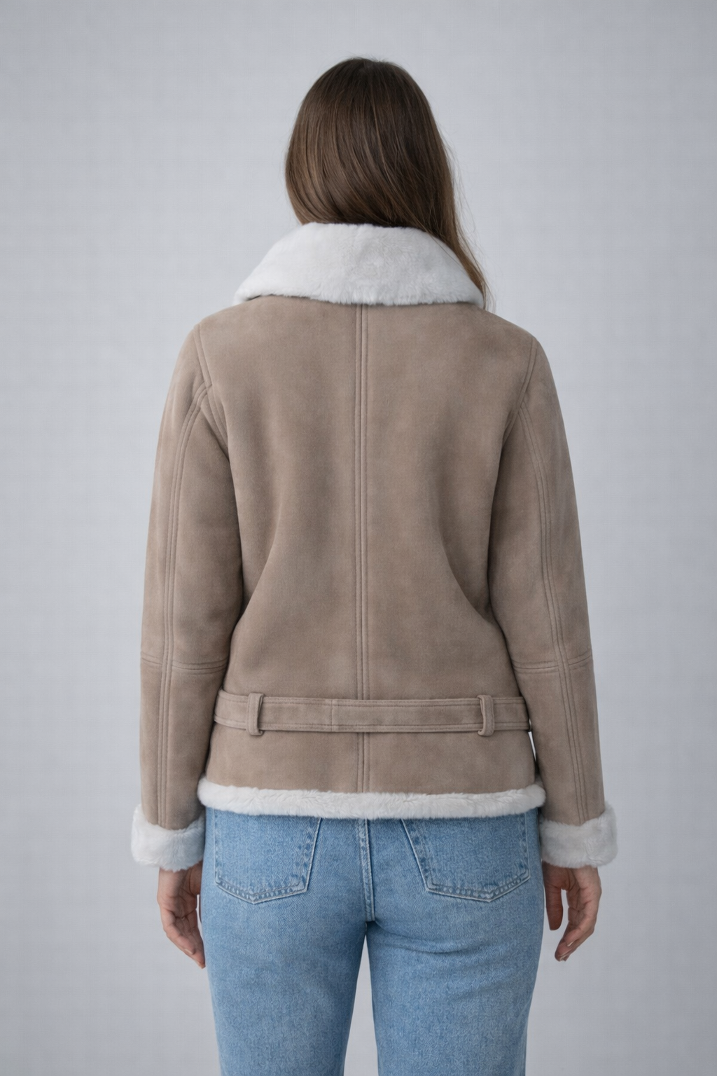 Beige Faux Suede Shearling Jacket for Women Beige Faux Suede Shearling Jacket for Women
