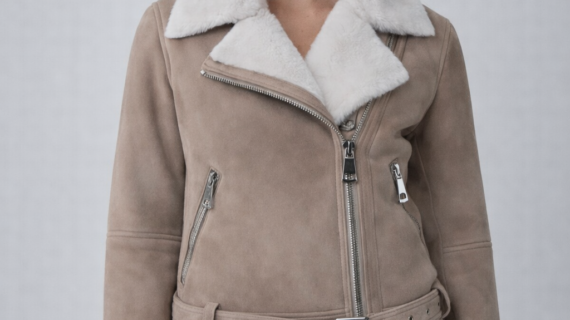 Beige Faux Suede Shearling Jacket for Women