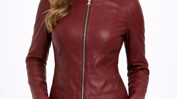 Maroon Lambskin Leather Jacket for Women