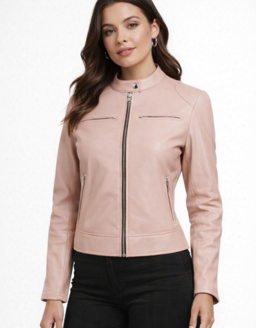 Women's Cafe Racer Light Pink Leather Jacket
