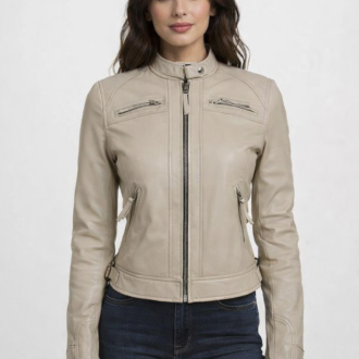 Women's Beige Lambskin Leather Jacket