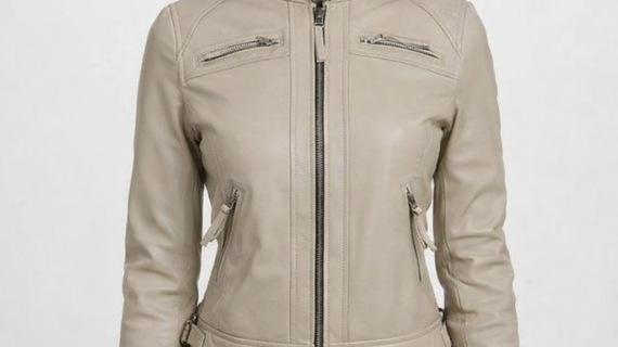 Women's Beige Lambskin Leather Jacket