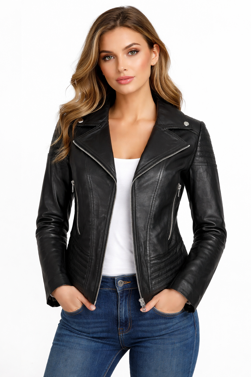 Leather Women's Real Leather Biker Bomber Jacket Leather Women's Real Leather Biker Bomber Jacket