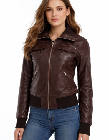 Brown Sheep Aniline Leather Bomber Jacket | Women