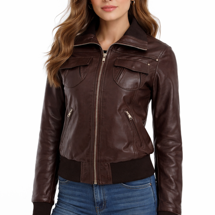 Brown Sheep Aniline Leather Bomber Jacket | Women