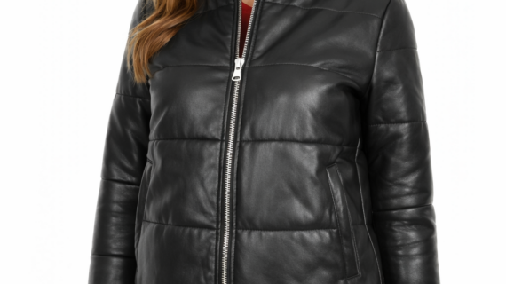 Women's Real Leather Puffer Bomber Jacket