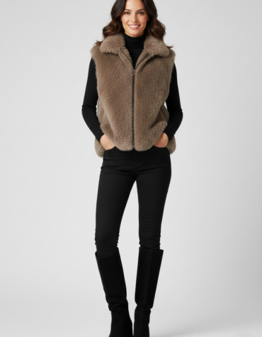 Faux Fur Gilet Shearling Jacket with Zip | Stylish