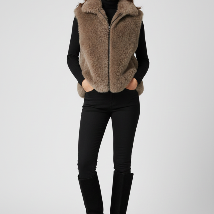 Faux Fur Gilet Shearling Jacket with Zip | Stylish