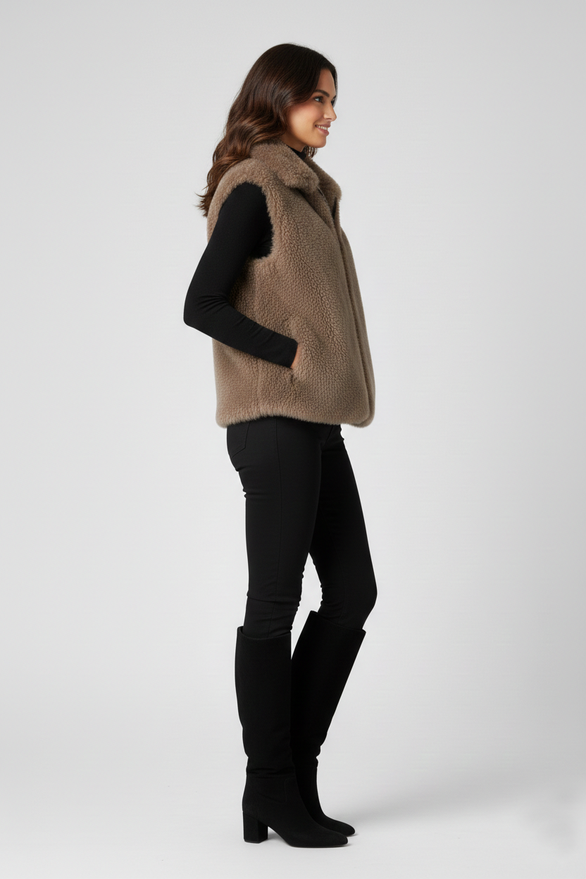 Faux Fur Gilet Shearling Jacket with Zip | Stylish Faux Fur Gilet Shearling Jacket with Zip | Stylish