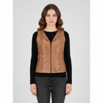 brown leather vest women