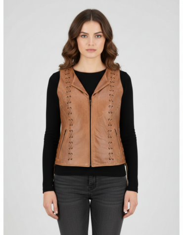brown leather vest women
