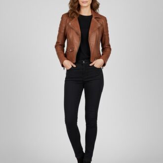 Women's Stylish Tan Lambskin Biker Jacket