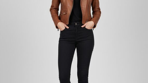 Women's Stylish Tan Lambskin Biker Jacket