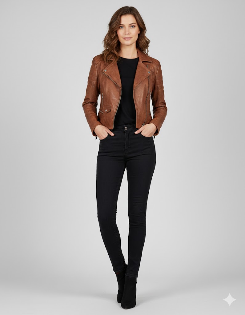 Women's Stylish Tan Lambskin Biker Jacket Women's Stylish Tan Lambskin Biker Jacket