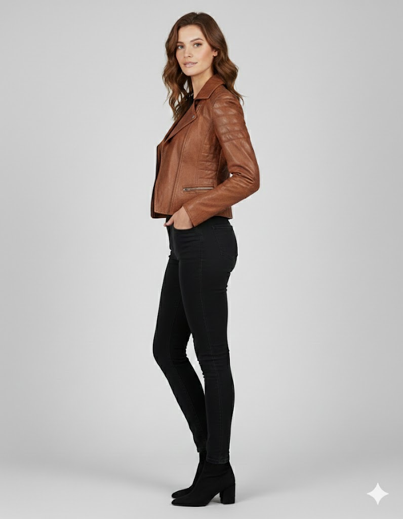 Women's Stylish Tan Lambskin Biker Jacket Women's Stylish Tan Lambskin Biker Jacket