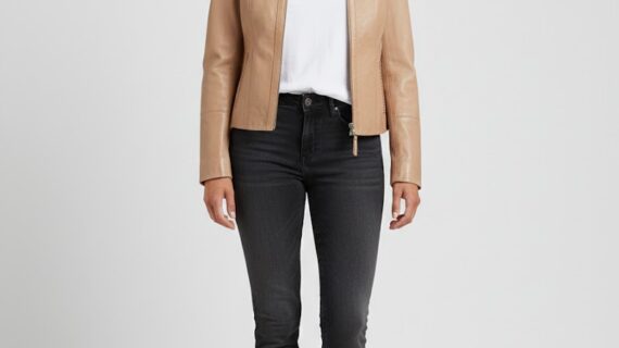 Women's Elixir Beige Collarless Leather Jacket