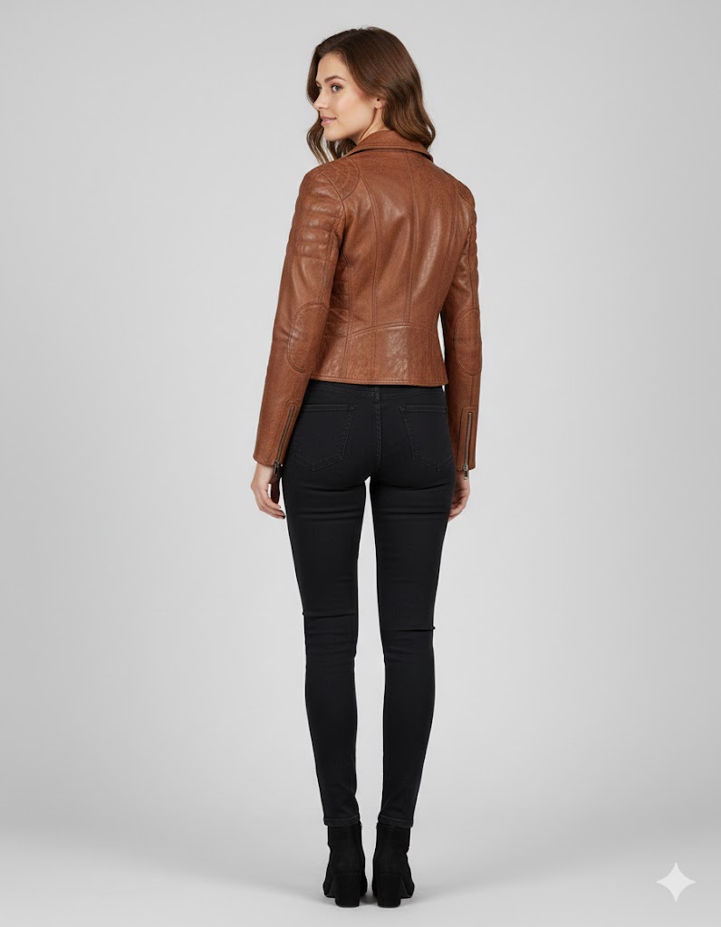 Women's Stylish Tan Lambskin Biker Jacket Women's Stylish Tan Lambskin Biker Jacket