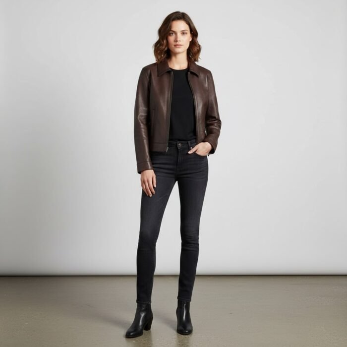 Women's Leather Bomber Jacket