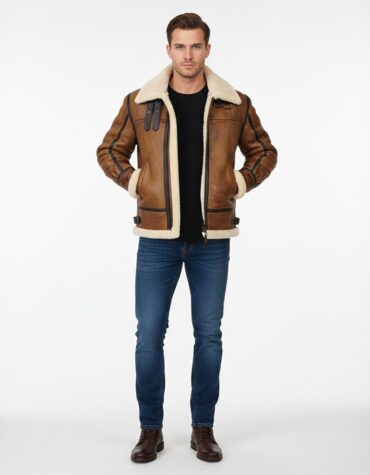 Men Brown B3 Bomber Shearling Jacket