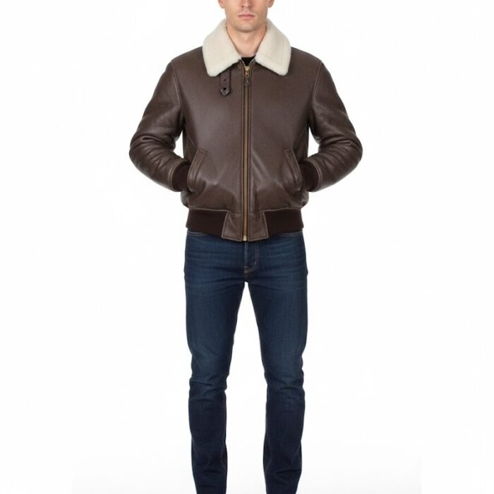 Men's A2 Aviator Leather Jacket With Fur Collar