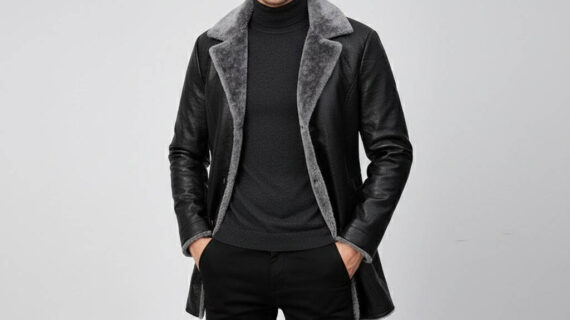 Black Leather Shearling Coat | Warm & Stylish Outerwear