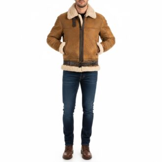 Men's Brown B3 Shearling Leather Bomber Jacket