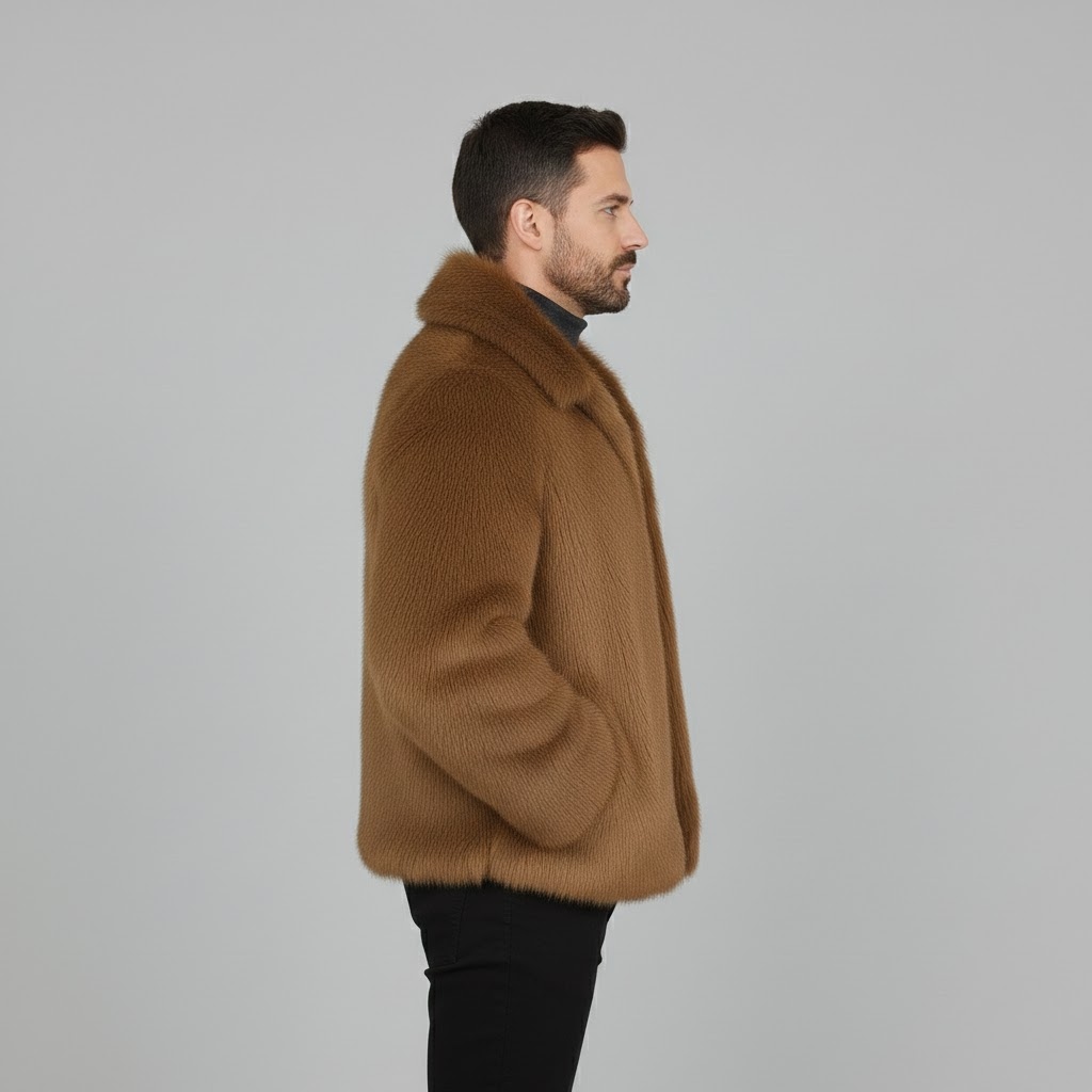 Men Camel Colour Fur Coat Men Camel Colour Fur Coat