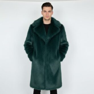 green men's faux fur coat