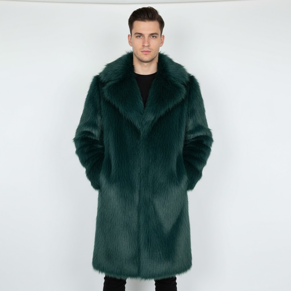 green men's faux fur coat green men's faux fur coat