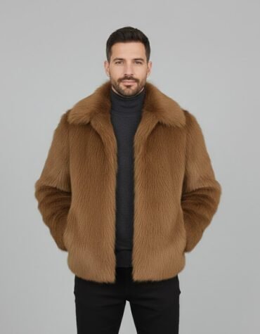 Men Camel Colour Fur Coat