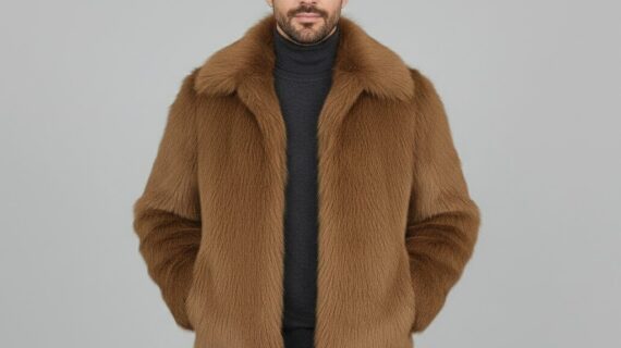 Men Camel Colour Fur Coat