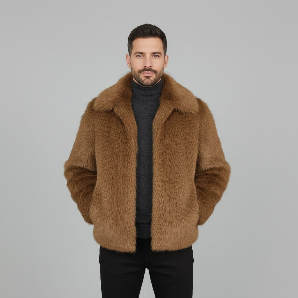 Men Camel Colour Fur Coat Men Camel Colour Fur Coat