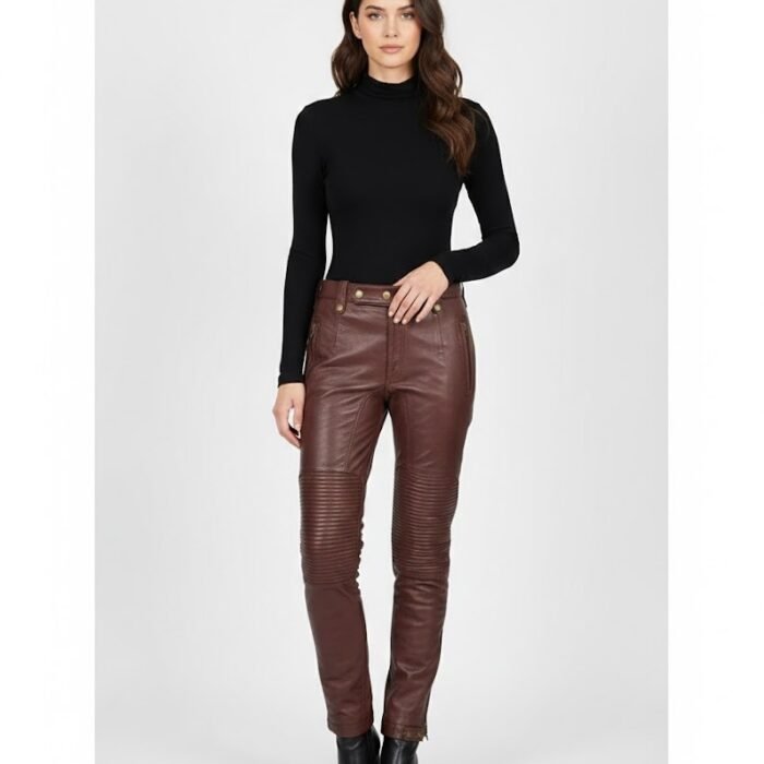 Brown leather pant for women