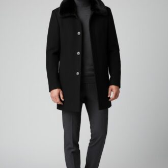Slim Fit Cachet Flat Collar Wool Blend Overcoat