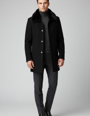 Slim Fit Cachet Flat Collar Wool Blend Overcoat