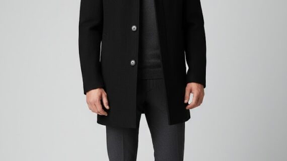 Slim Fit Cachet Flat Collar Wool Blend Overcoat