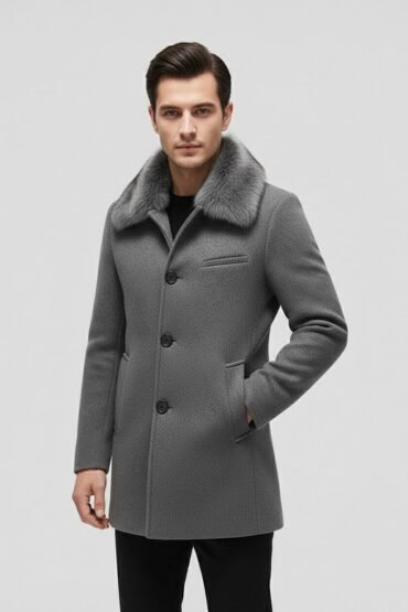 Woolen Coat With Wool Collar For Men