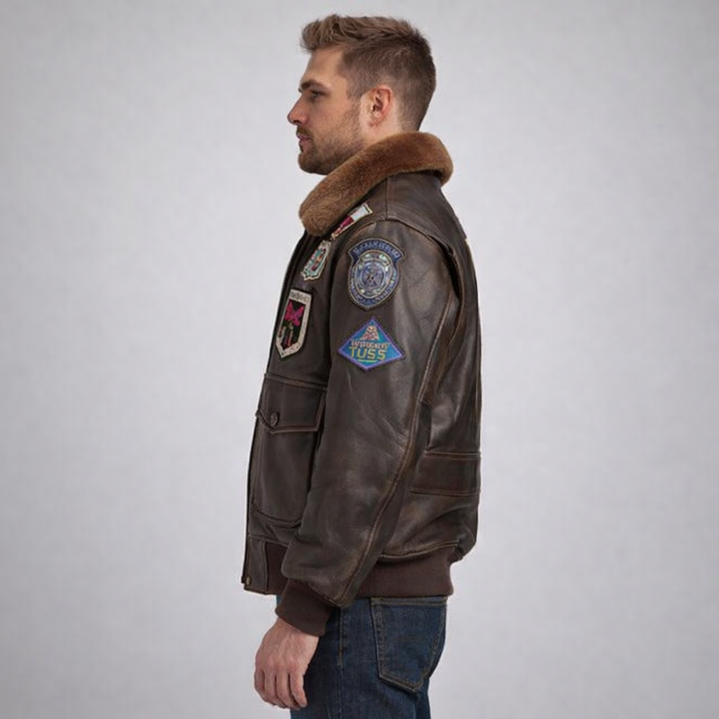 Men's Brown Leather Jacket Fur Collar USA Style Men's Brown Leather Jacket Fur Collar USA Style
