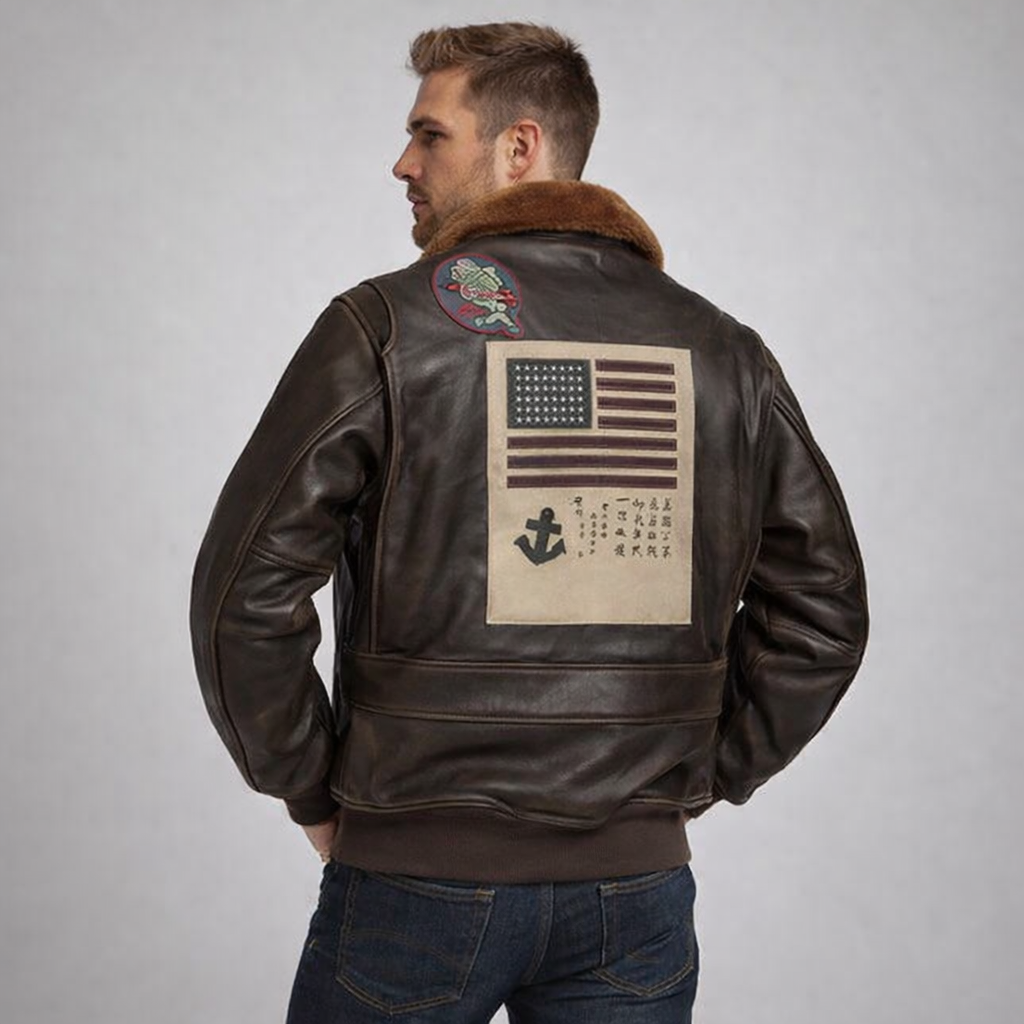 Men's Brown Leather Jacket Fur Collar USA Style Men's Brown Leather Jacket Fur Collar USA Style