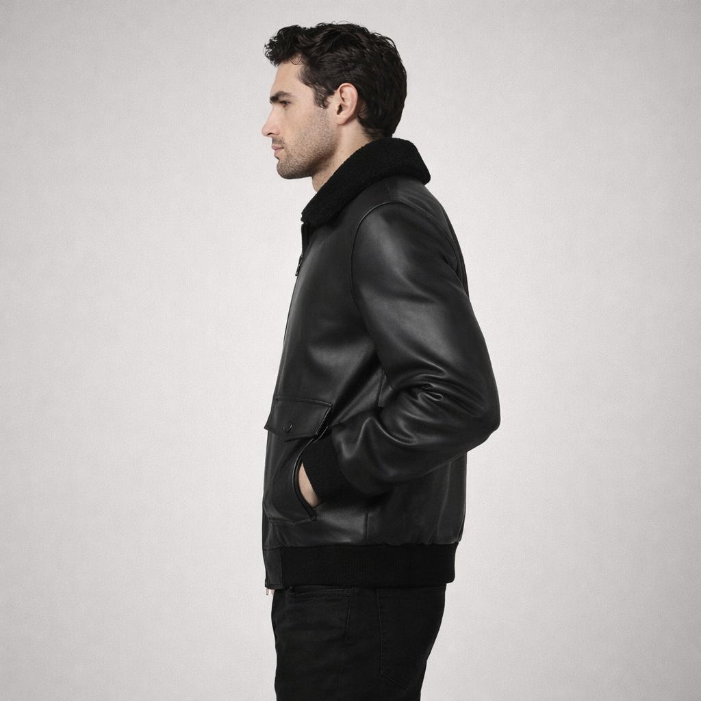Men's Real Leather Bomber Jacket Men's Real Leather Bomber Jacket